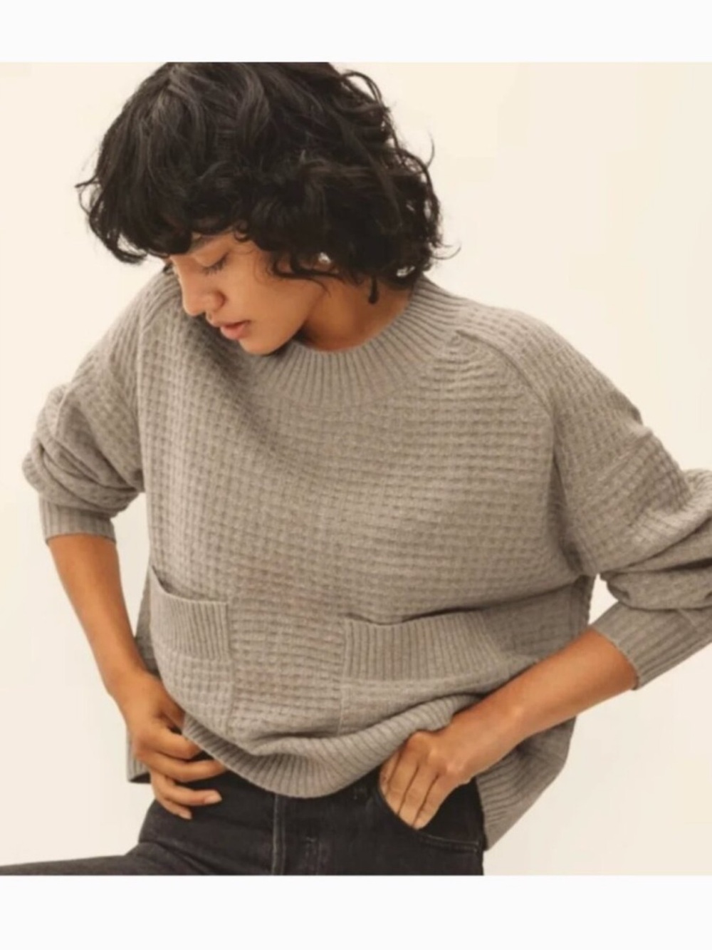 NWT Everlane ReCashmere Waffle Pocket Pullover Sweater in Sand - M